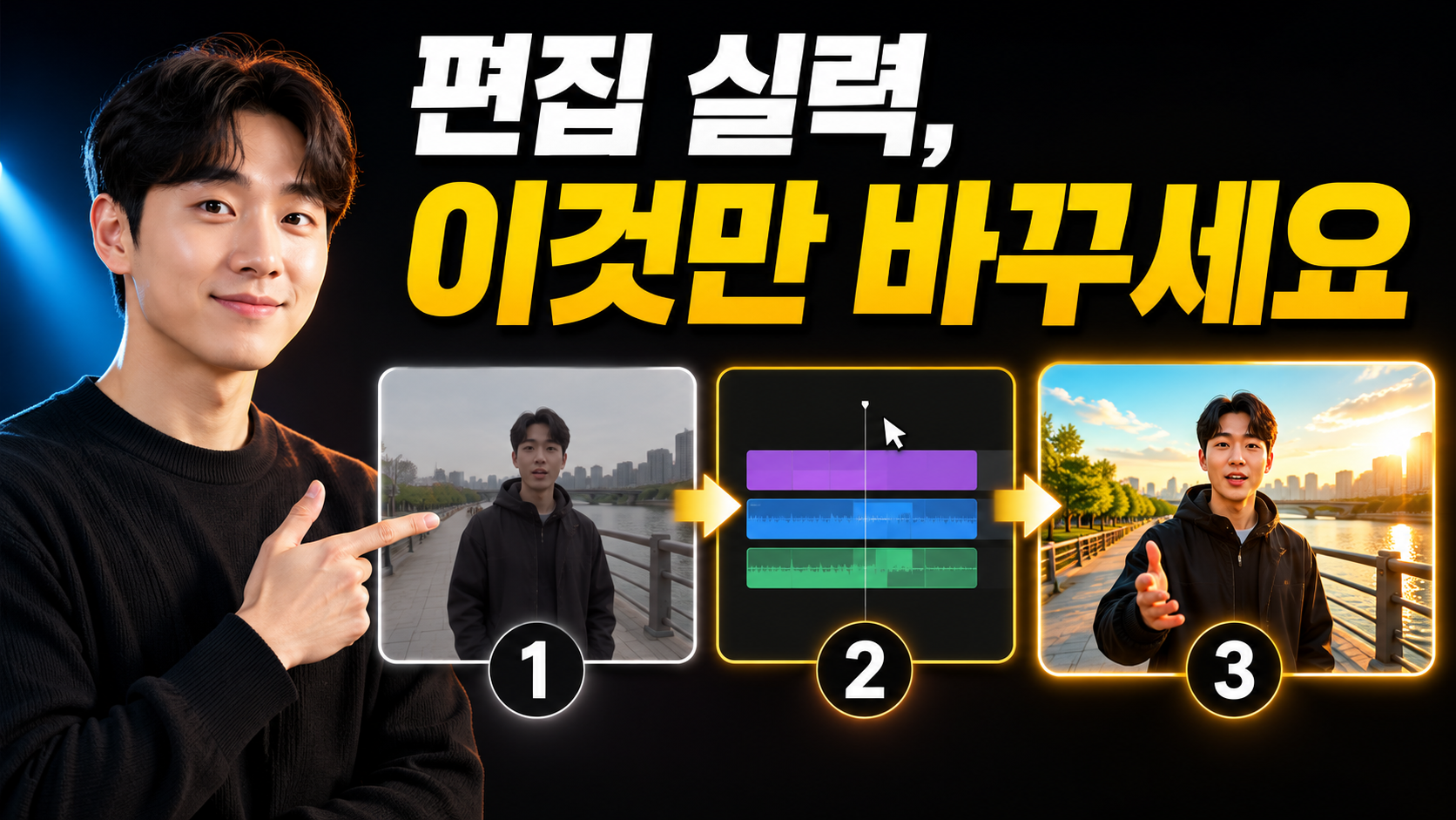 Korean thumbnail example: 편집 꿀팁 3가지