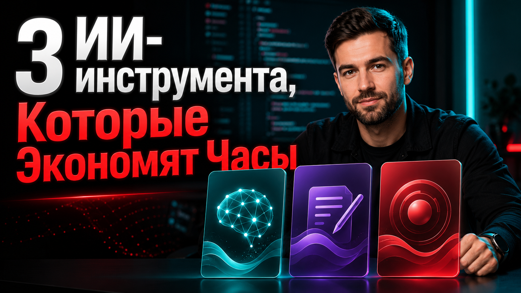 Russian thumbnail example: 3 ИИ-инструмента