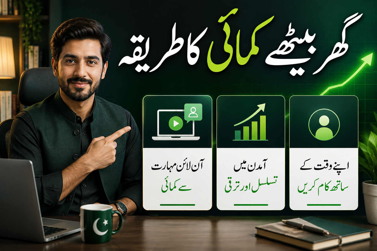 Urdu thumbnail example: گھر بیٹھے کمائی